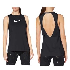 Nike Pro Women's Size S Black Dri-Fit Open Back White Swoosh Mesh Panel Tank Top